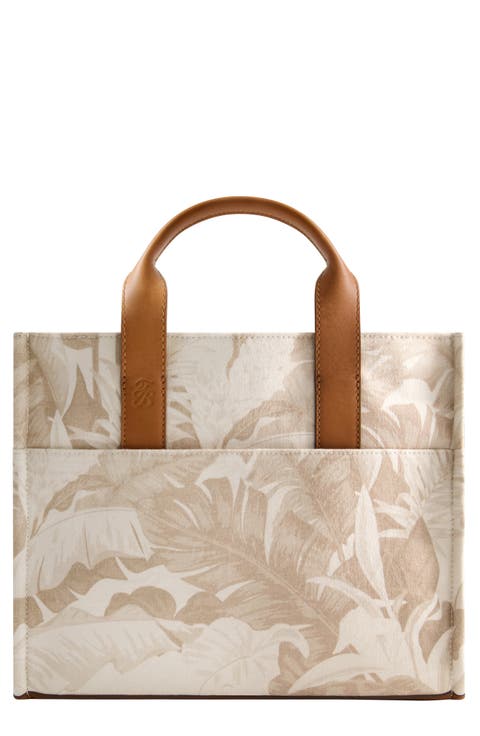 Floral Canvas & Leather Trim Tote Bag