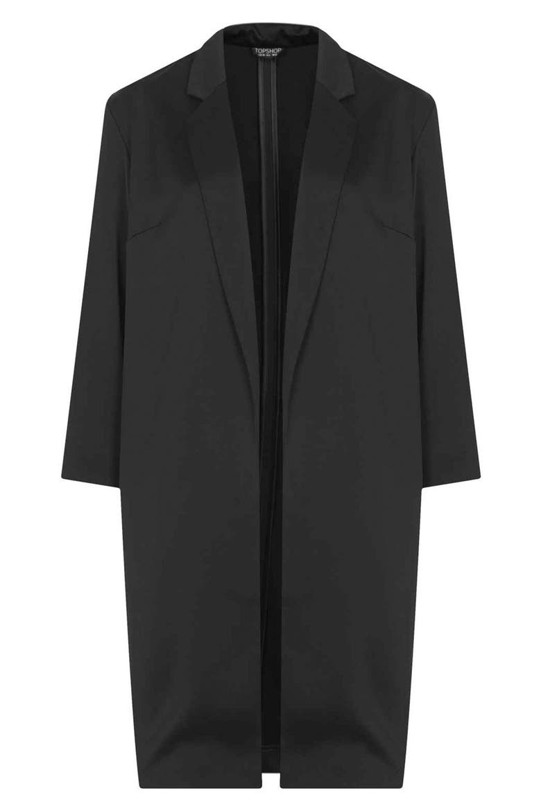 Side Split Satin Coat, Alternate, color, BLACK