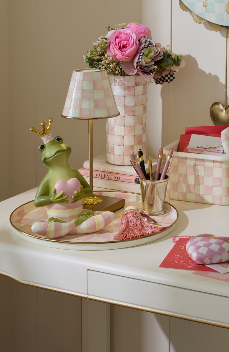 MACKENZIE CHILDS Rosy Check<sup>®</sup> Enameled Steel Round Tray, Alternate, color, Rosy