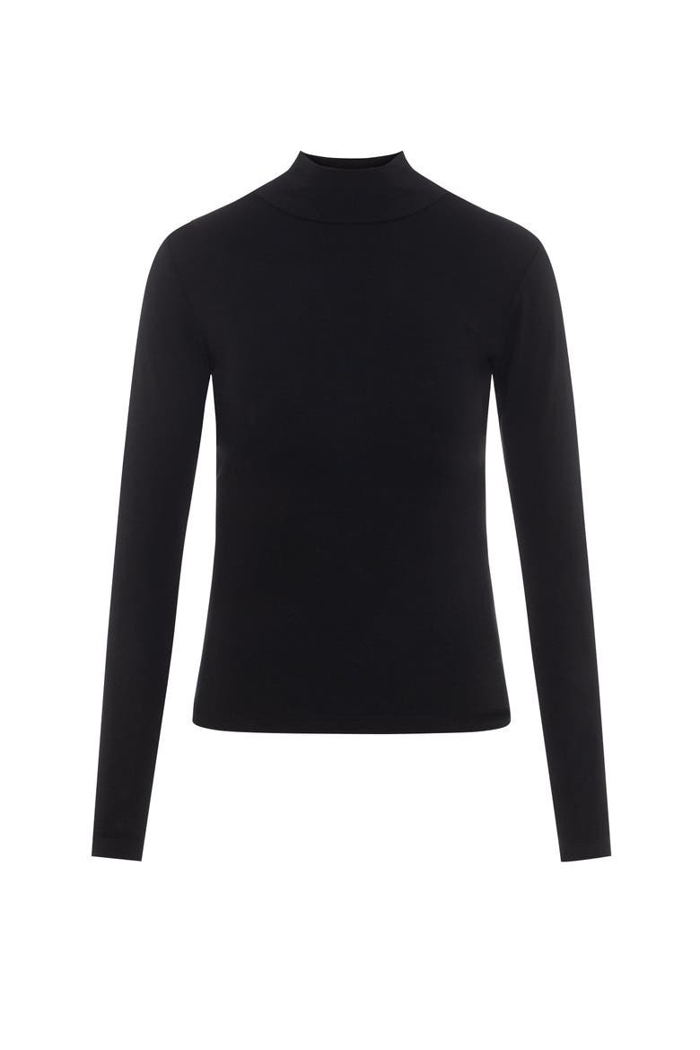 Mock Neck Stretch Jersey Knit Top, Main, color, Black