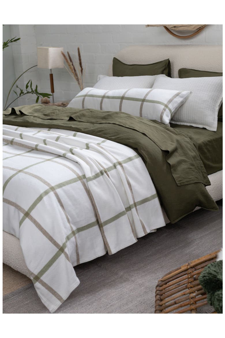 Copenhagen Windowpane Check Cotton Blanket, Alternate, color, WHITE/OLIVE