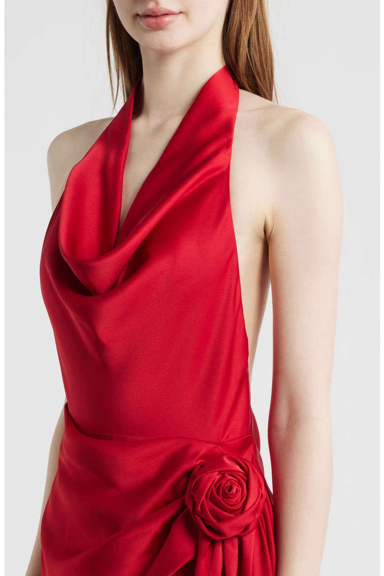 Rozalia Halter Open Back Satin Gown, Alternate, color, SORRENTO RED