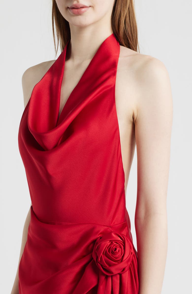 Sonya Moda Rozalia Halter Open Back Satin Gown, Alternate, color, Sorrento Red