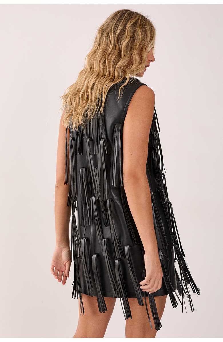 NASTY GAL Faux Leather Tassel Plunge Mini Dress, Alternate, color, Black