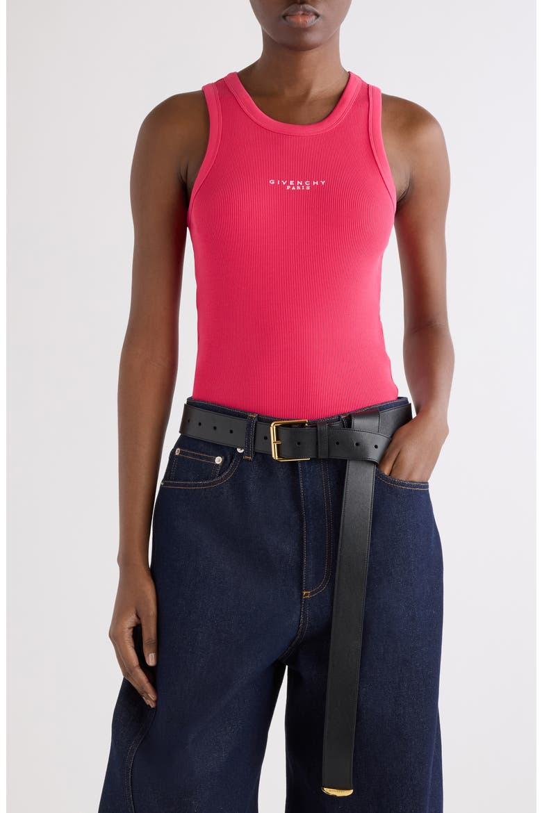 Embroidered Logo Stretch Cotton Rib Tank, Main, color, LIPSTICK PINK