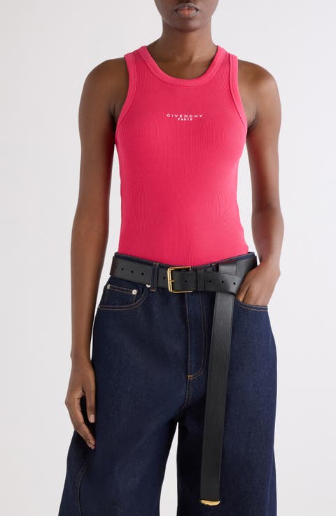 Embroidered Logo Stretch Cotton Rib Tank
