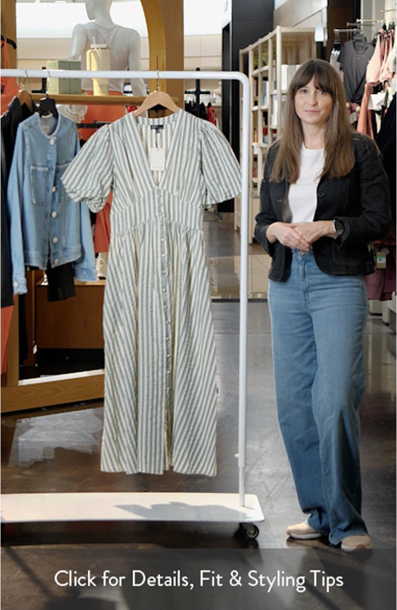 Starlight Stripe Puff Sleeve Organic Cotton Midi Dress, sales video thumbnail