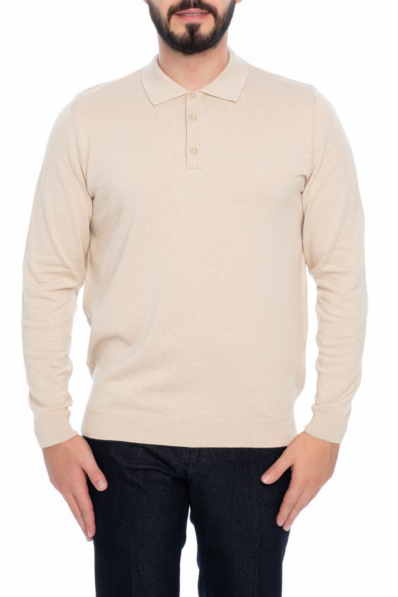 Long Sleeve Polo, Main, color, BEIGE