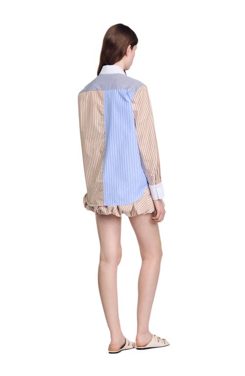 Sandro Poplin Stripe Patchwork Shirt In Blue