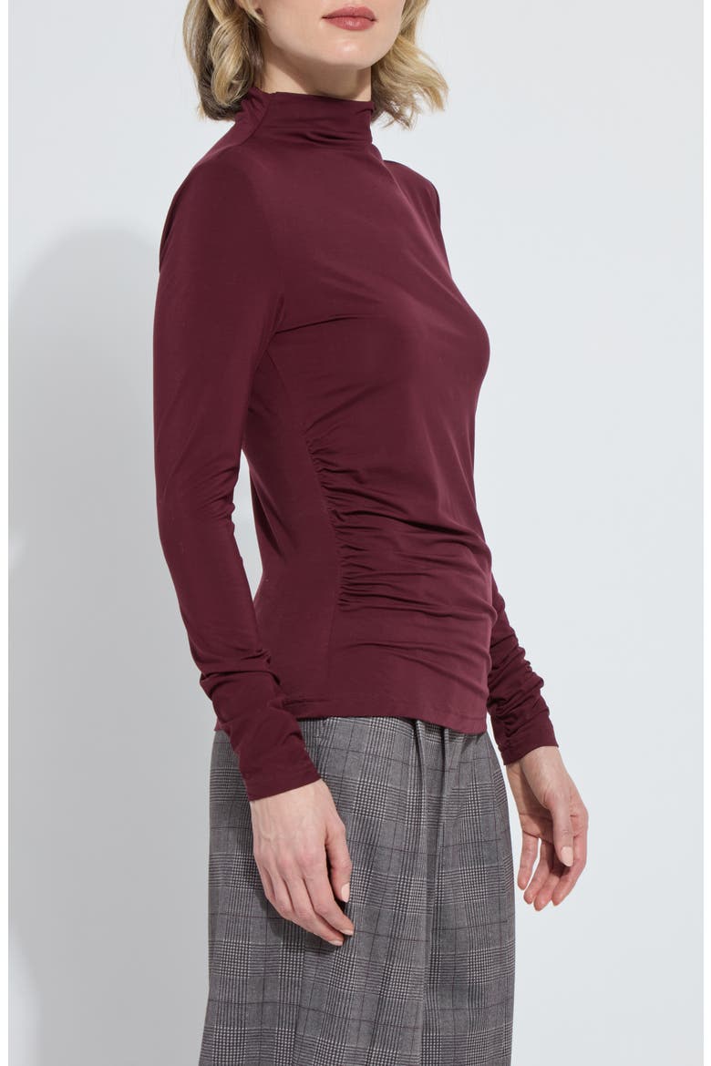 Jovita Ruched Funnel Neck Top, Alternate, color, DK PLUM