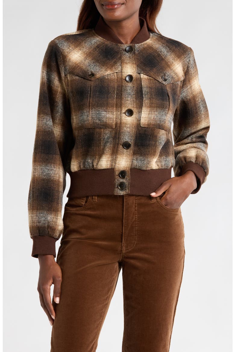 Enley Plaid Bomber Jacket, Alternate, color, BROWN