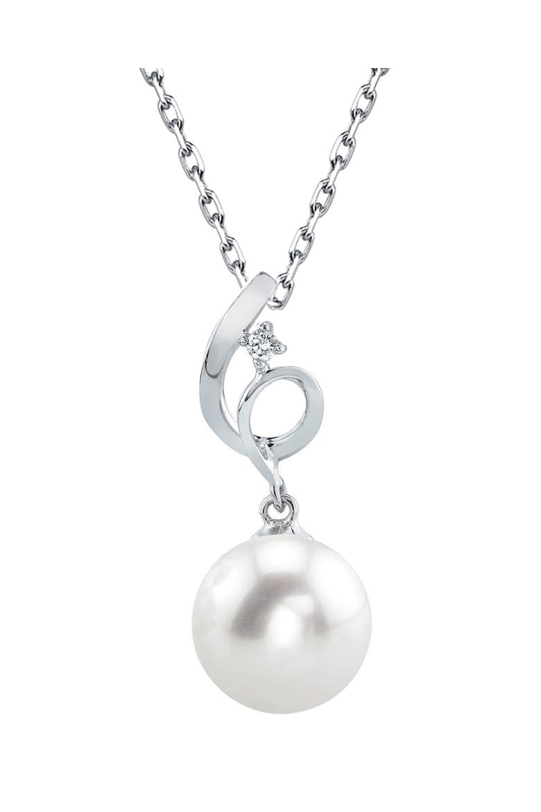 14K Gold Freshwater Pearl & Diamond Symphony Pendant, Main, color, White Gold