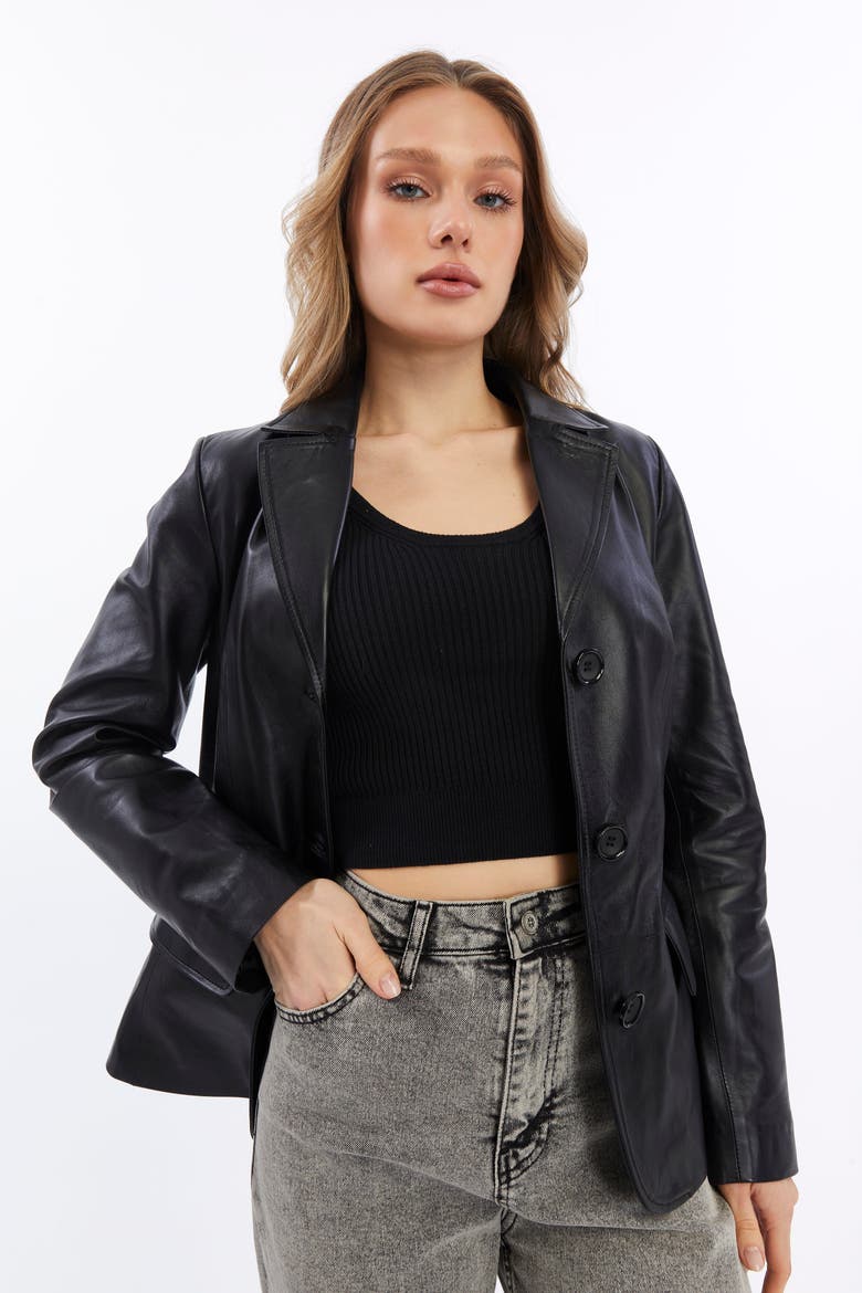 Esther Leather Jacket, Alternate, color, Black