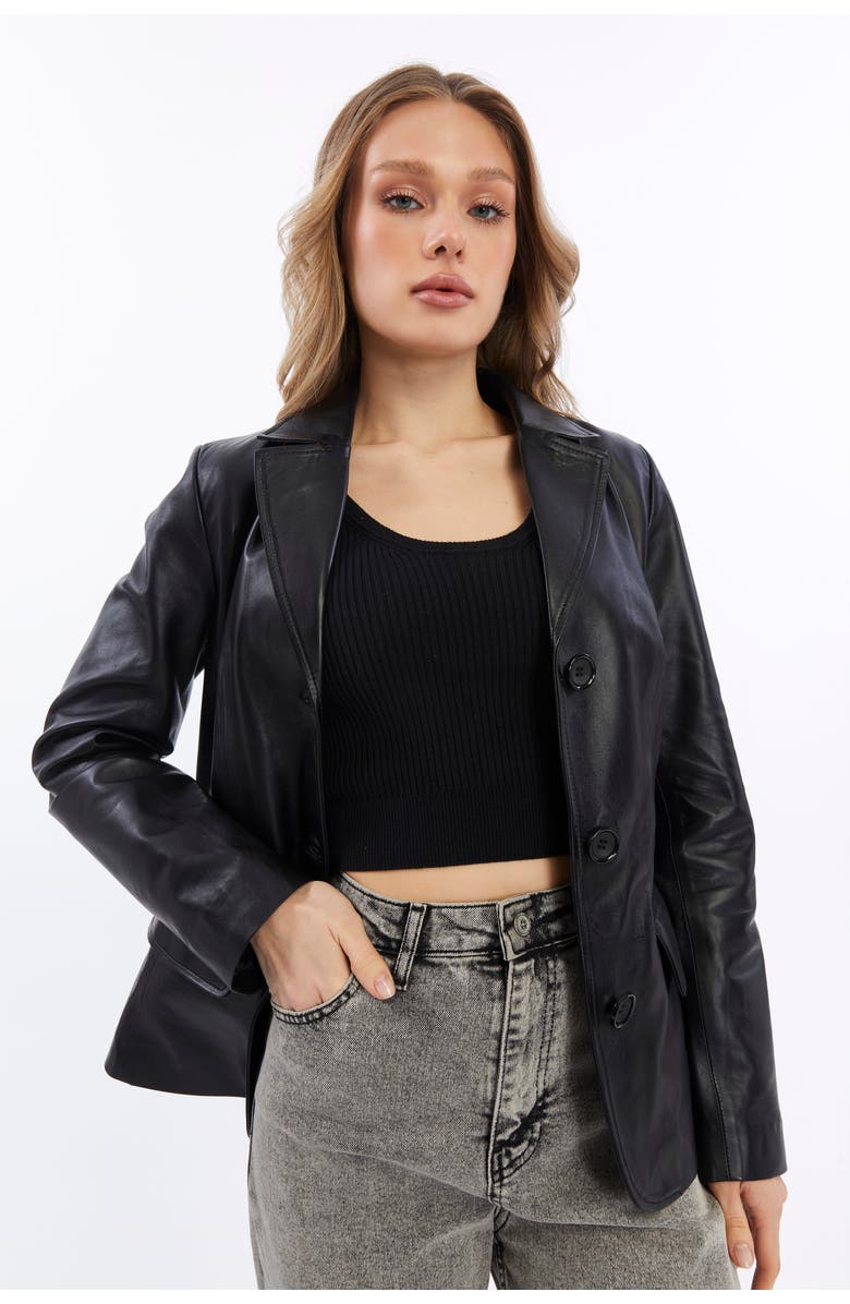 Furniq UK Esther Leather Jacket, Alternate, color, Black