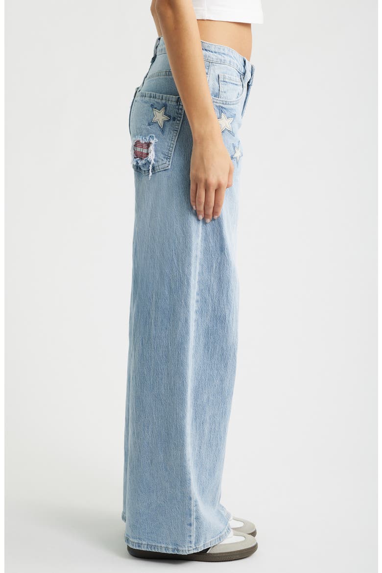 Joey Super Wide Leg Jeans with Star Appliqué, Alternate, color, LIGHT BLUE