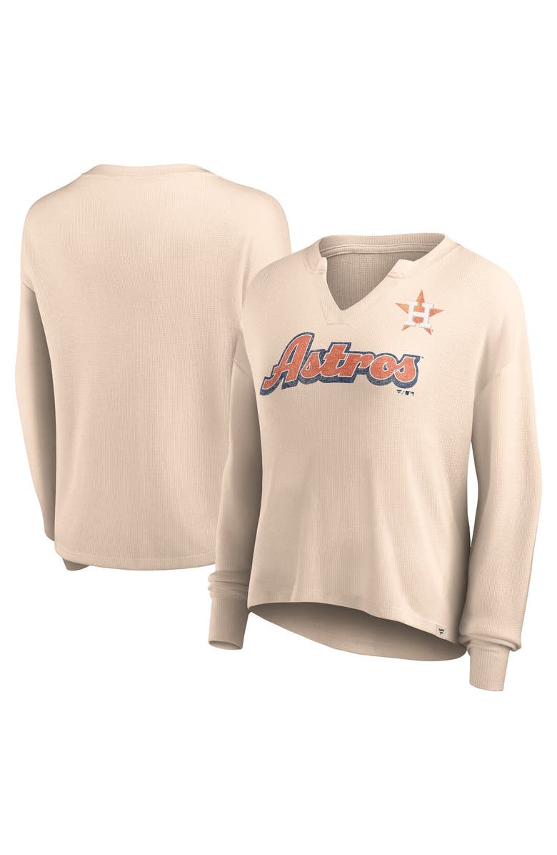 FANATICS Women's Fanatics Branded Cream Houston Astros Go For It Waffle Knit Long Sleeve Notch Neck T-Shirt, Alternate, color,
