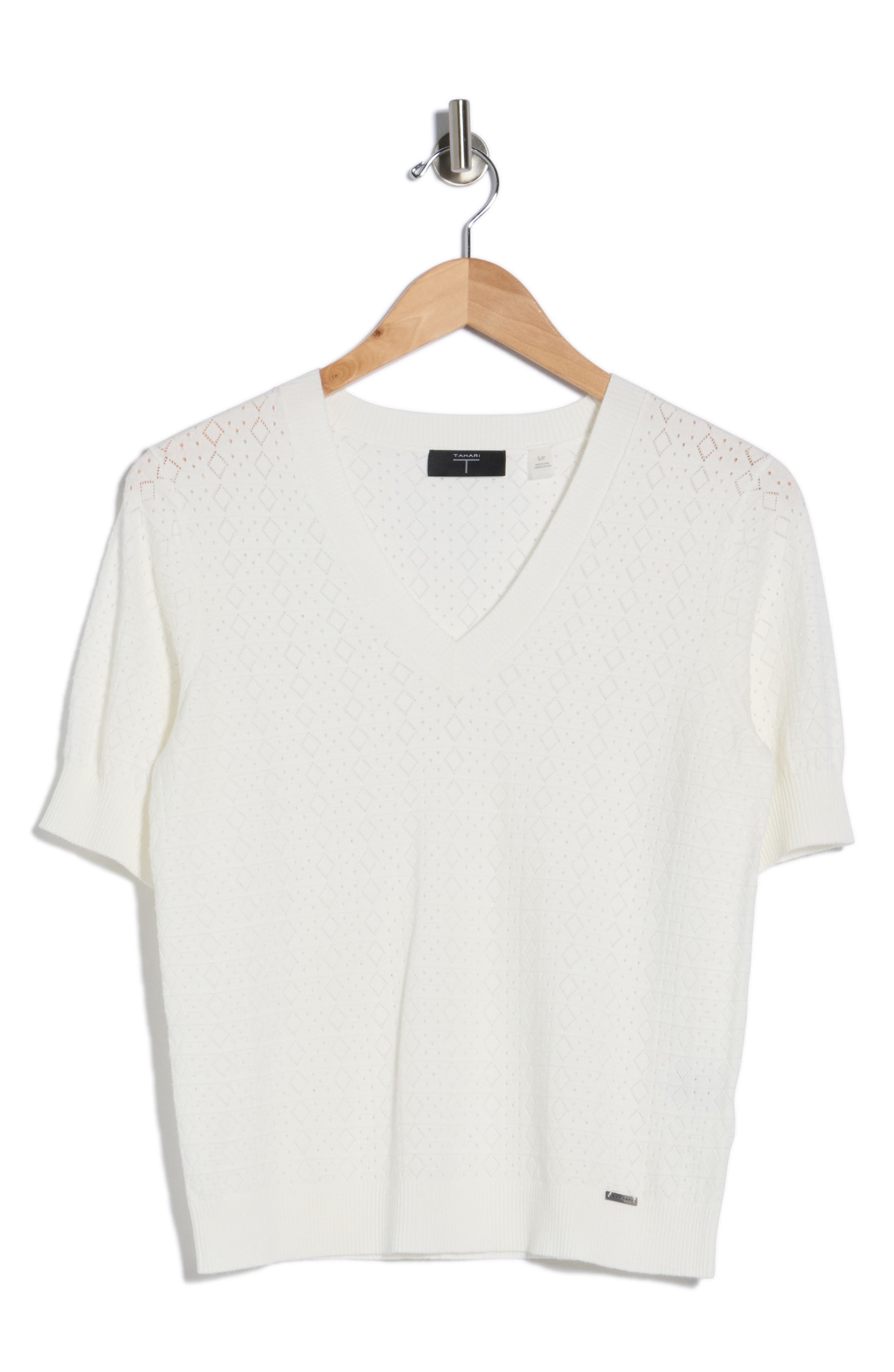 T Tahari V-Neck Mitered Pointelle Sweater