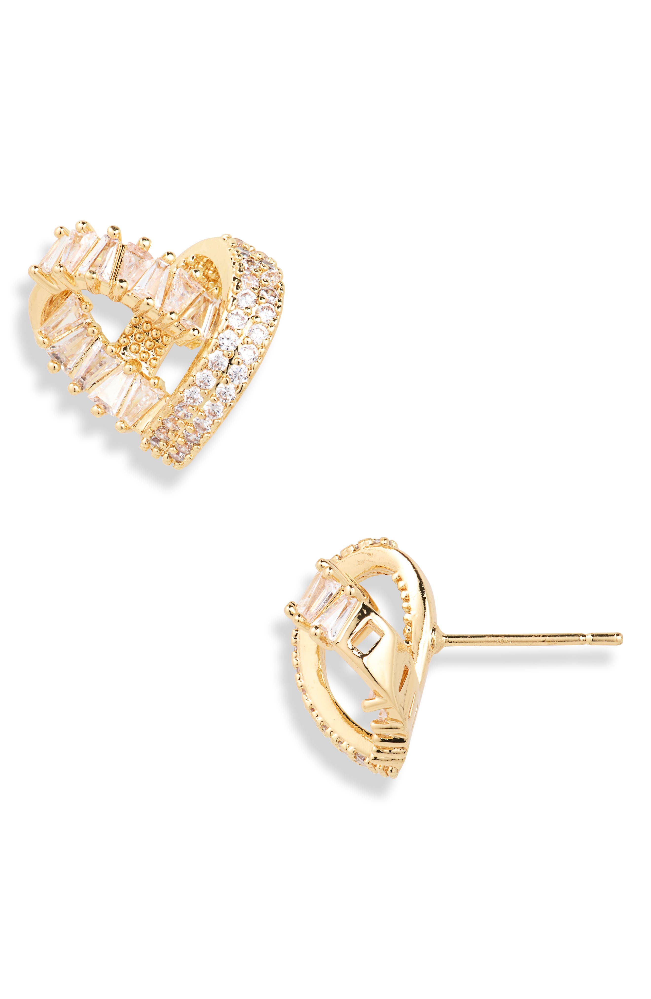 Cubic Zirconia Heart Button Earrings
