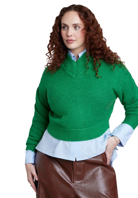 V Neck Cropped Sweater (plus)