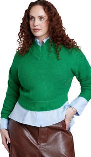 ELOQUII V Neck Cropped Sweater