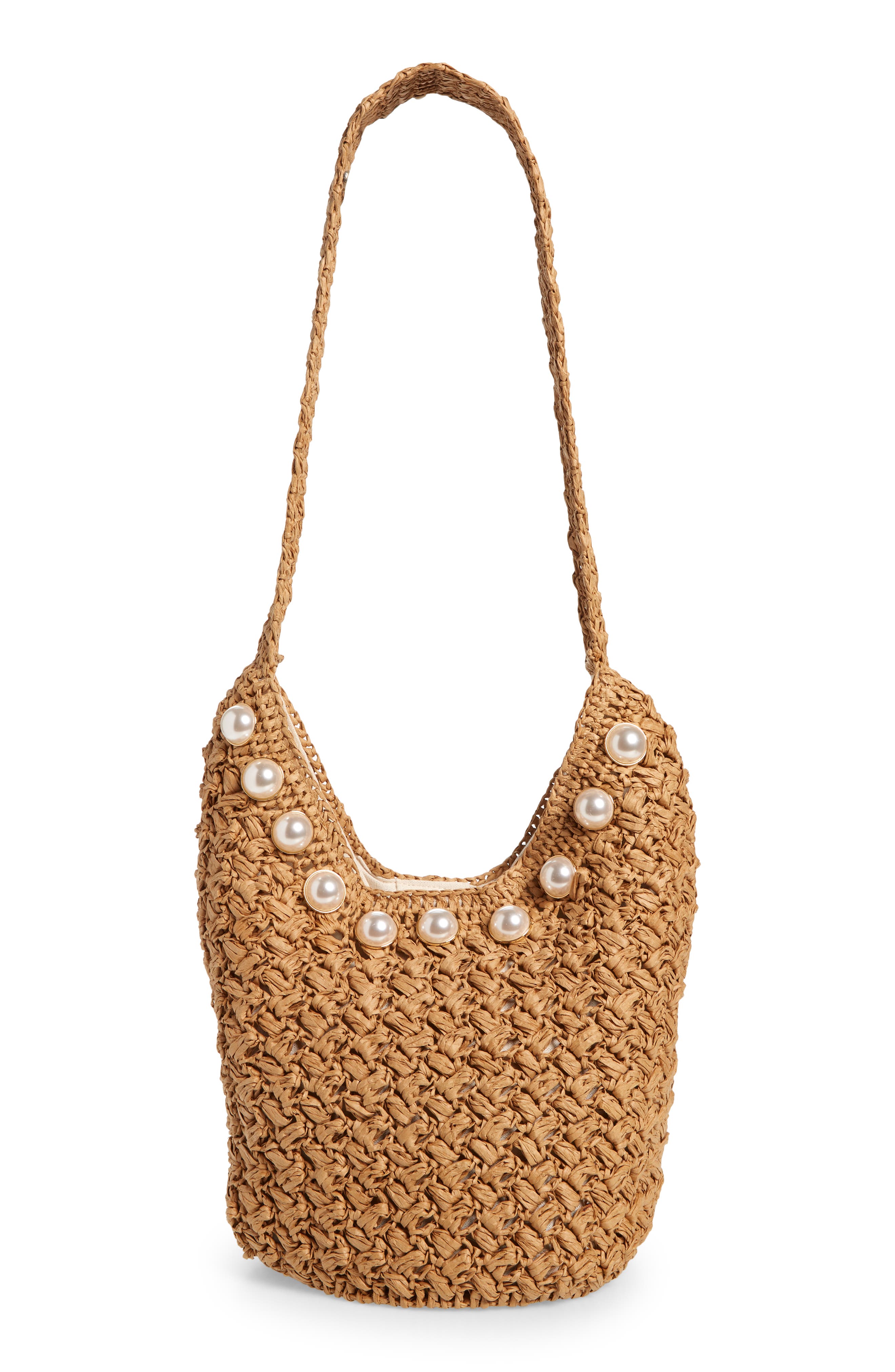 BTB Los Angeles Keli Imitation Pearl Hobo Bag, Alternate, color, Sand
