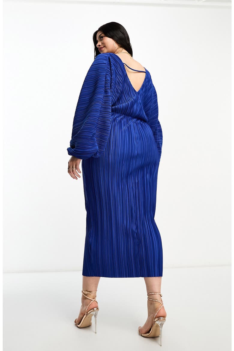 Curve Plissé Long Sleeve Dress, Alternate, color, MEDIUM BLUE