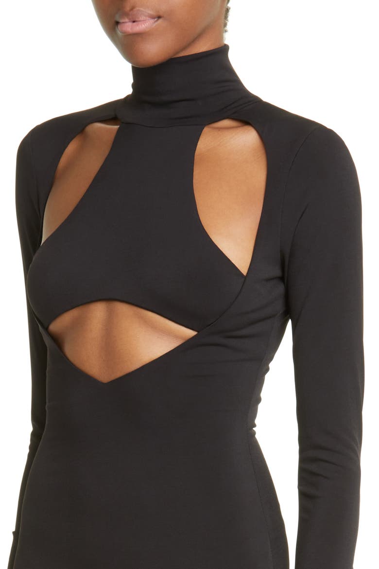Cutout Mock Neck Stretch Jersey Gown, Alternate, color, BLACK