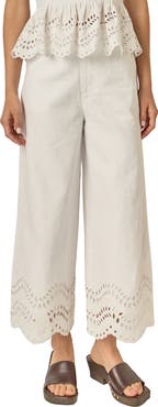 English Factory Eyelet Wide Leg Linen Pants