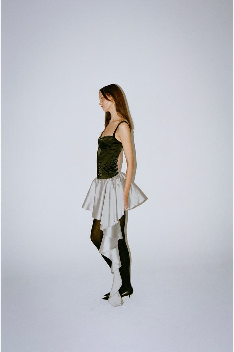 Cherub Boned Satin Top with Adjustable Straps, Alternate, color, Black