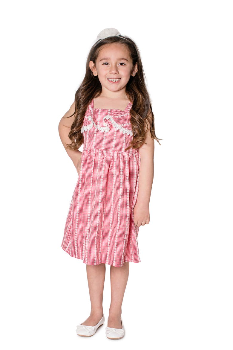 Kids' Lace Trim Cotton Dress, Main, color, RASPBERRY