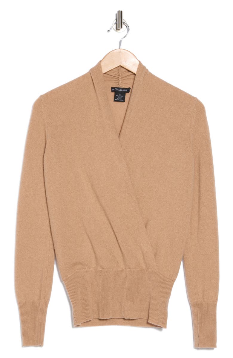 Sofia Cashmere Cashmere Faux Wrap Sweater, Alternate, color, Camel