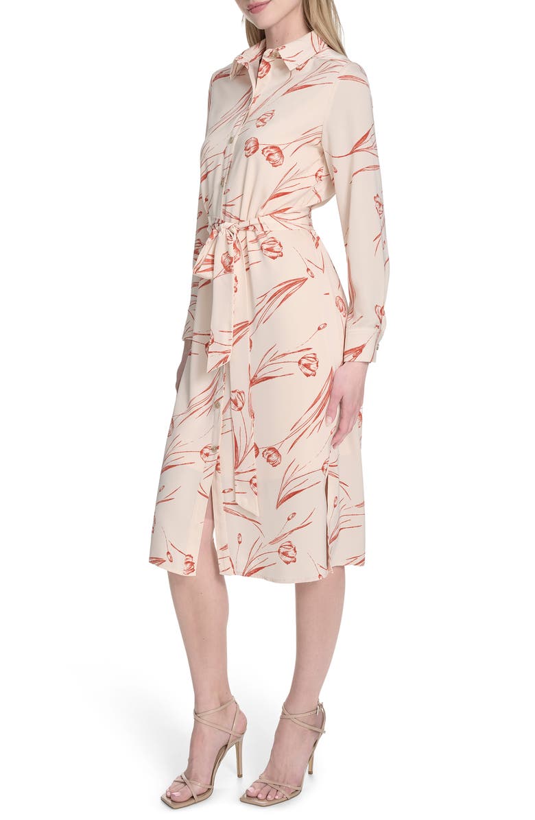 Calvin Klein Long Sleeve Shirtdress, Alternate, color, Antique White Multi