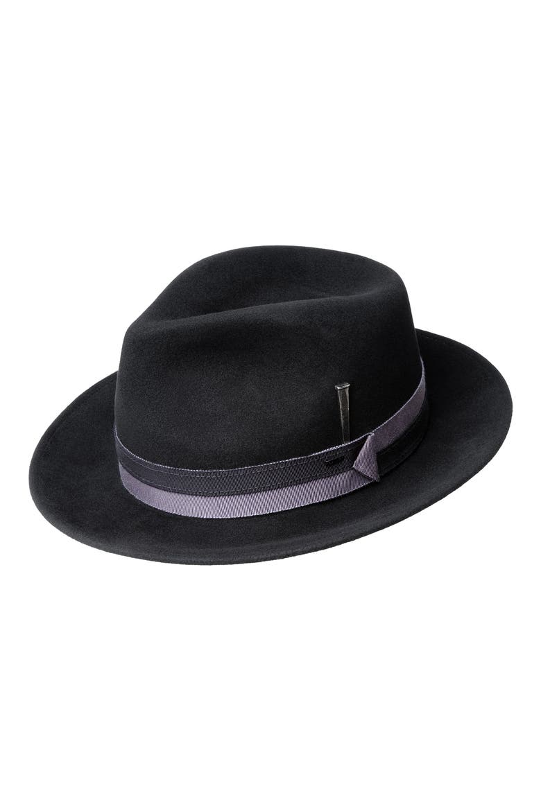 Appley Colorblock Trim Wool Felt Fedora, Main, color, BLACK