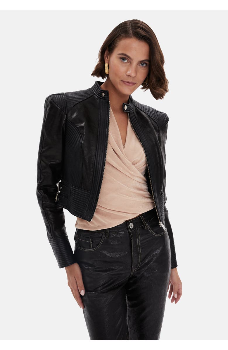 Furniq UK Leather Fashion Biker Jacket, Alternate, color, Black