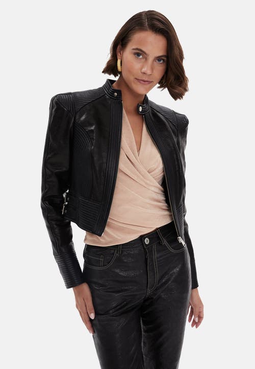 Furniq Uk Leather Fashion Biker Jacket In Black