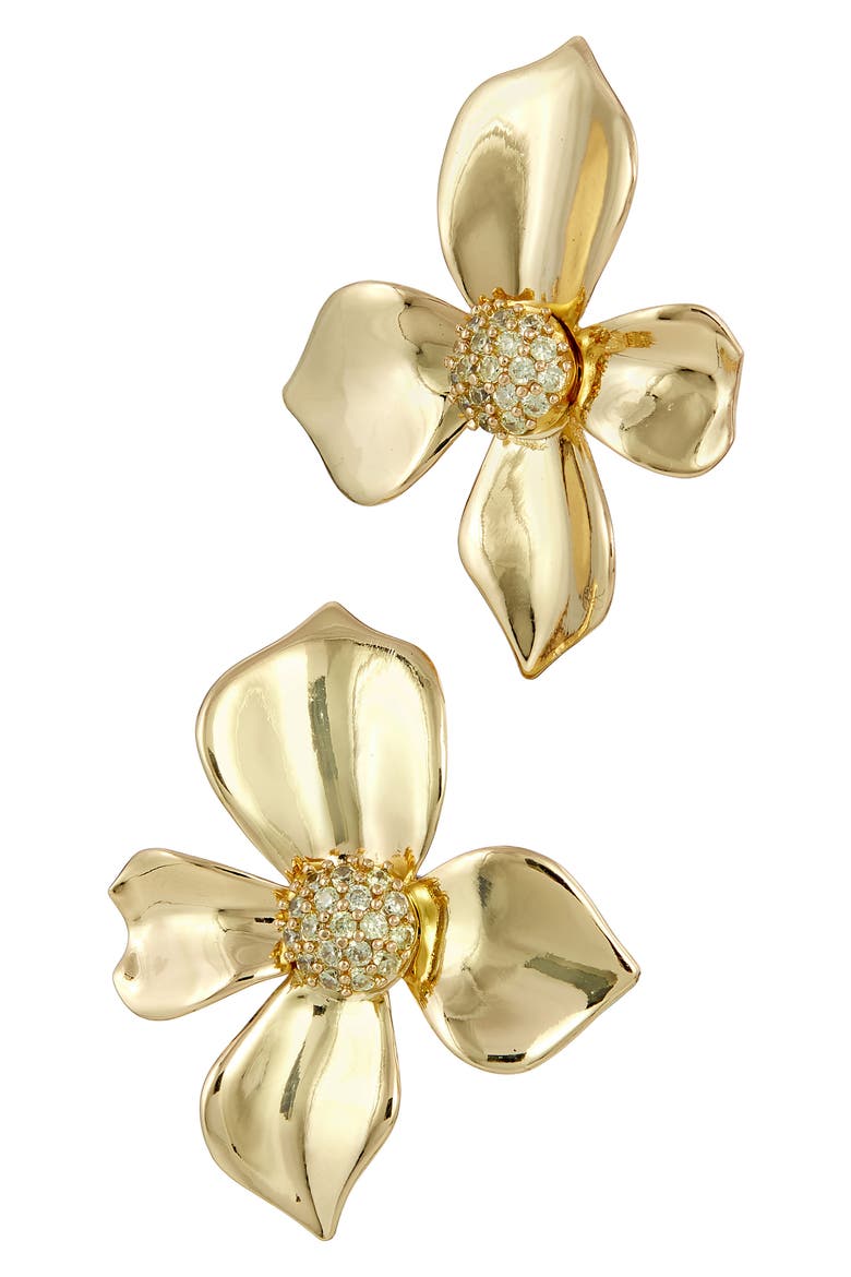 Pavé CZ Flower Stud Earrings, Main, color, GOLD