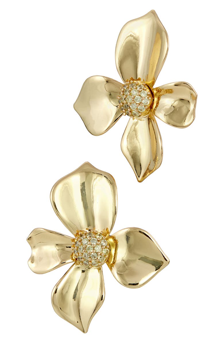 SAVVY CIE JEWELS Pavé CZ Flower Stud Earrings, Main, color, Gold