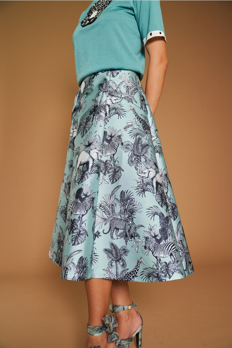 Printed Micado Skirt, Alternate, color, Mint