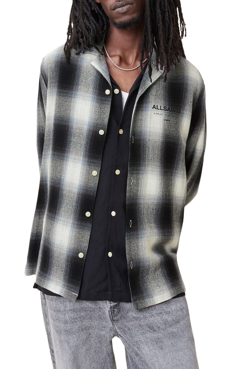 AllSaints Underfade Cotton Blend Flannel Button-Up Shirt, Alternate, color, 