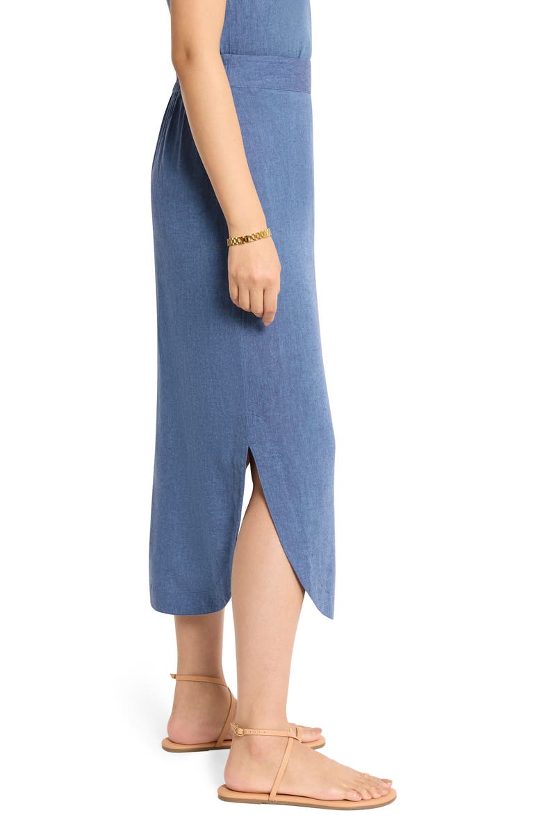NIC+ZOE Rumba Linen Blend Curved Hem Skirt, Alternate, color, Blue Mix