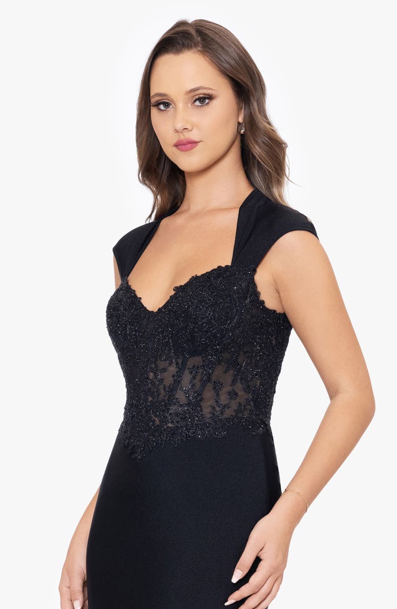 Betsy & Adam Beaded Bodice Open Back Sheath Gown, Alternate, color,