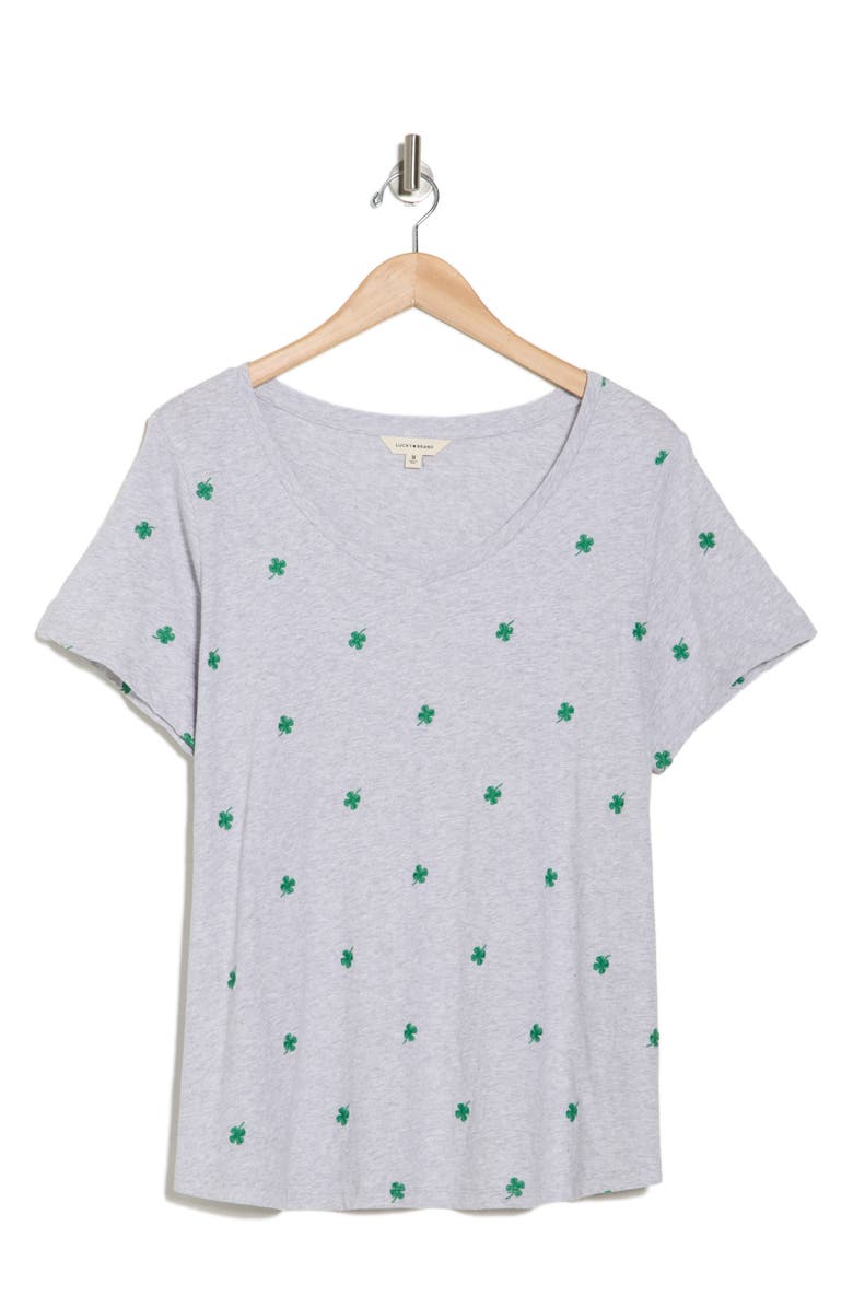 Lucky Brand Embroidered Cotton T-Shirt, Alternate, color, Heather Grey