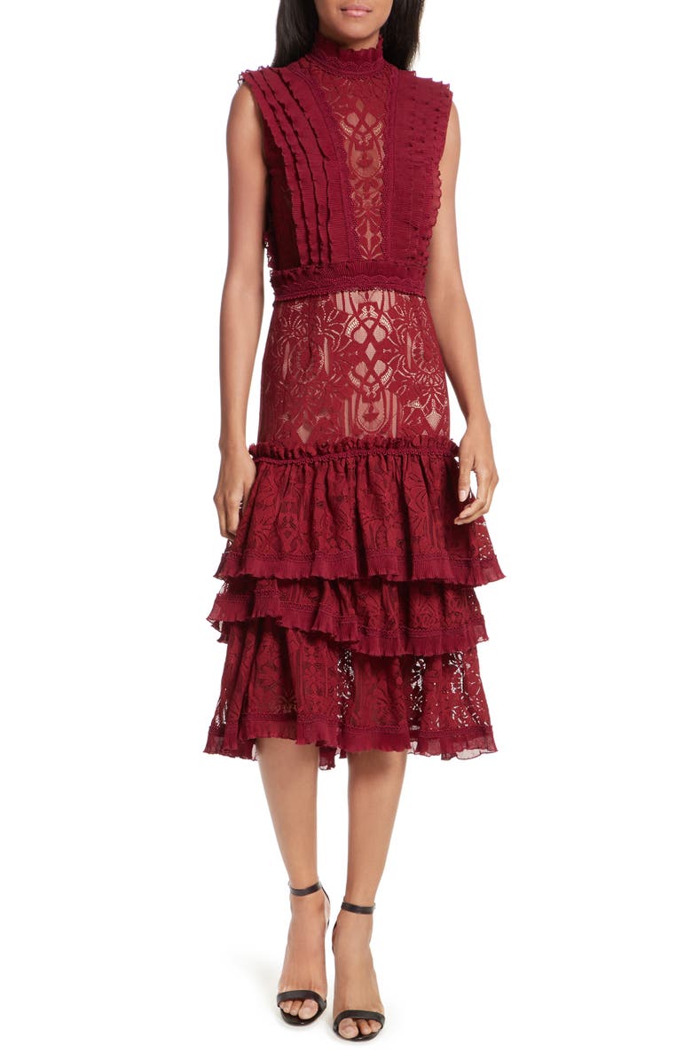Simkhai Jonathan Simkhai Tower Mesh Lace Ruffled Dress, Main, color,