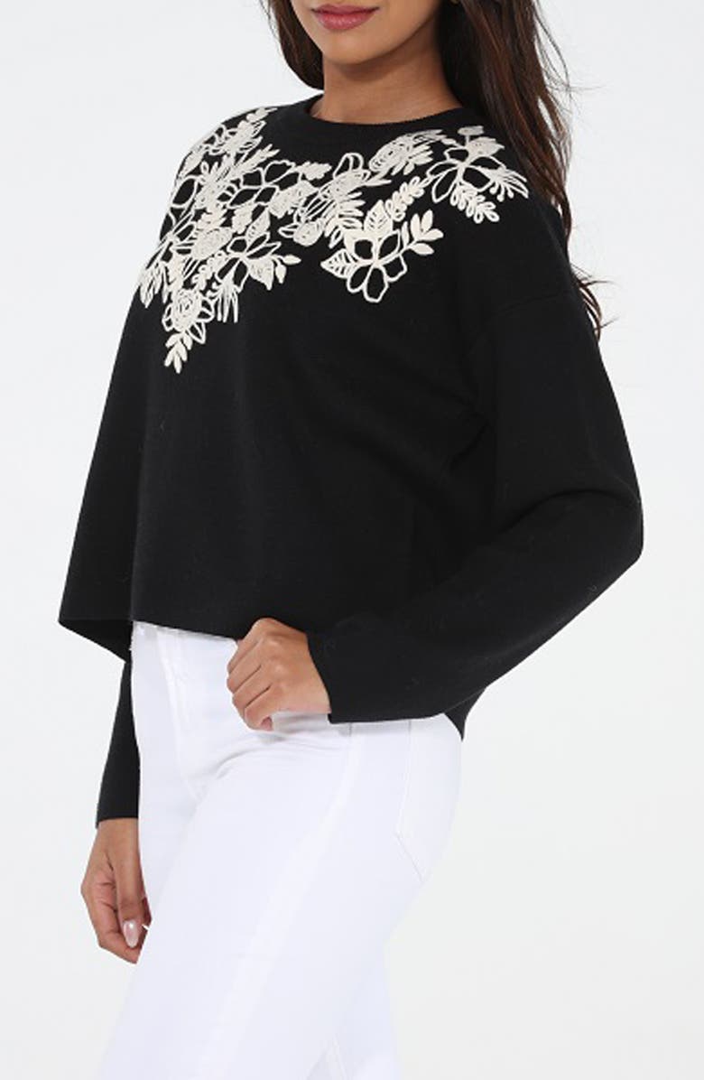 RAIN AND ROSE Floral Appliqué Cardigan, Alternate, color, Black