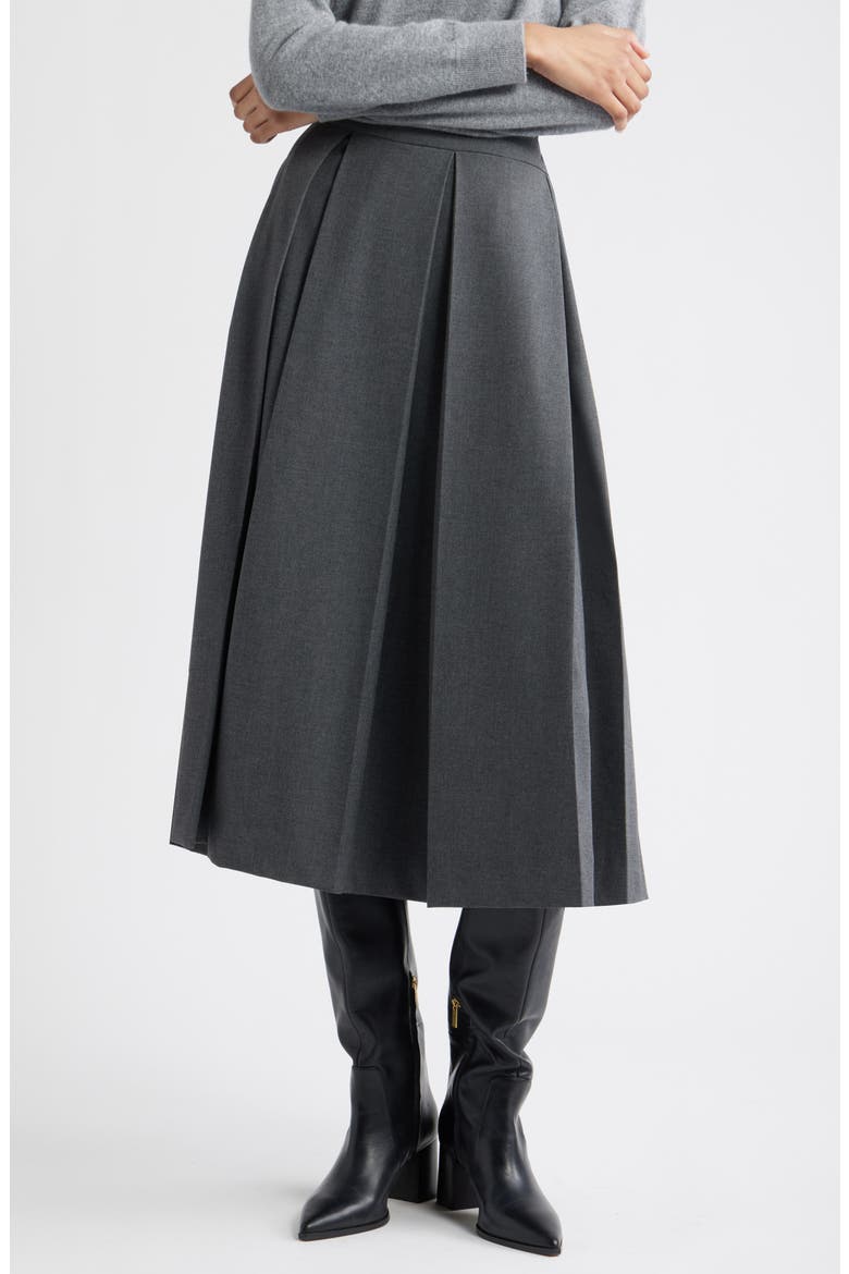 Pleated Midi Skirt, Main, color, GREY DARK HEATHER