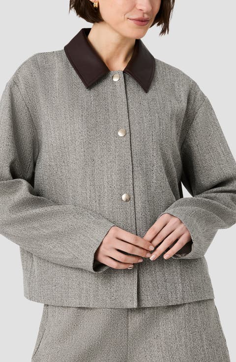 Herringbone Jacket with Contrast Collar