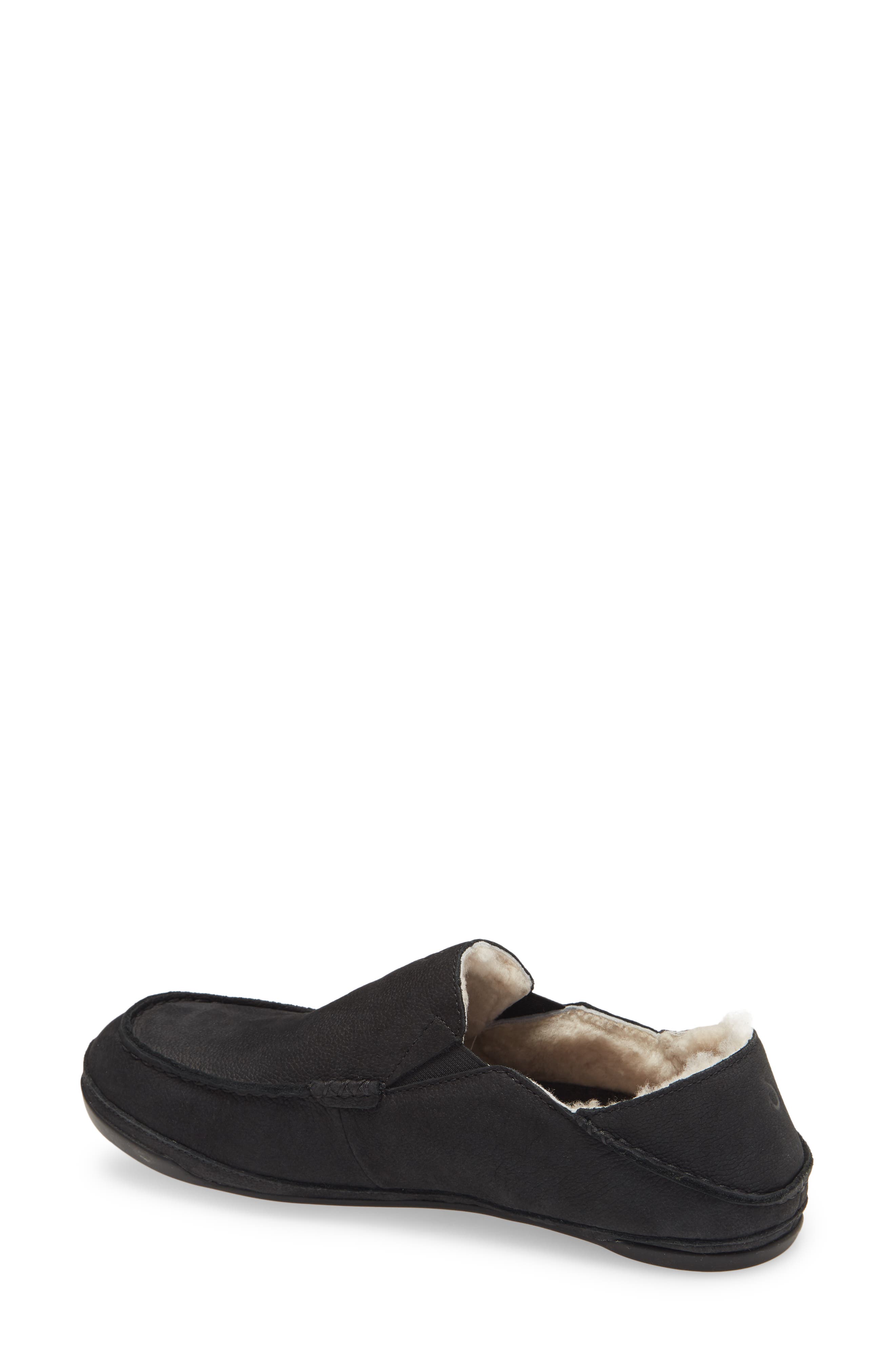 OluKai Kipuka Hulu Convertible Genuine Shearling Lined Slipper, Alternate, color, Black Leather