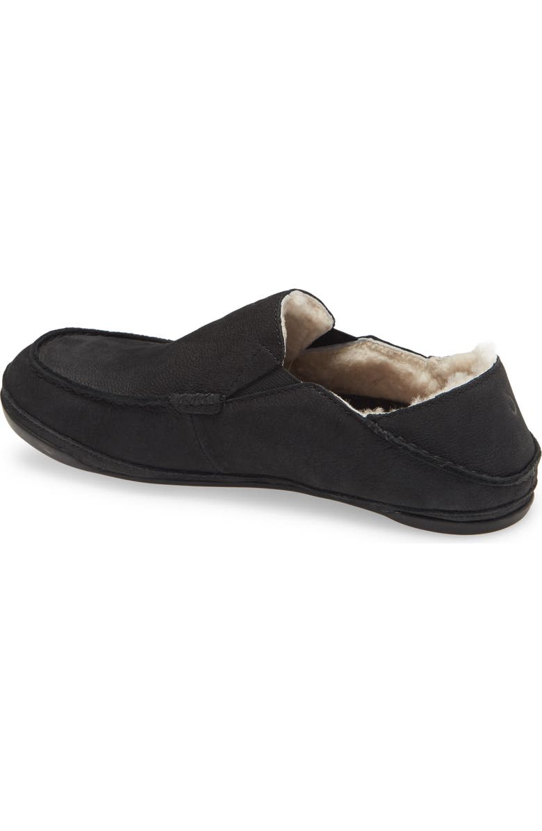 OluKai Kipuka Hulu Convertible Genuine Shearling Lined Slipper, Alternate, color, Black Leather