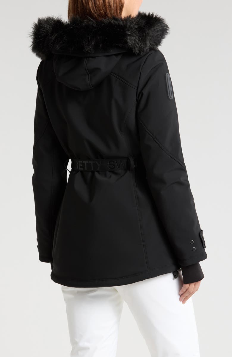 Sweaty Betty Exploration Faux Fur Trim Soft Shell Ski Jacket, Alternate, color, Black