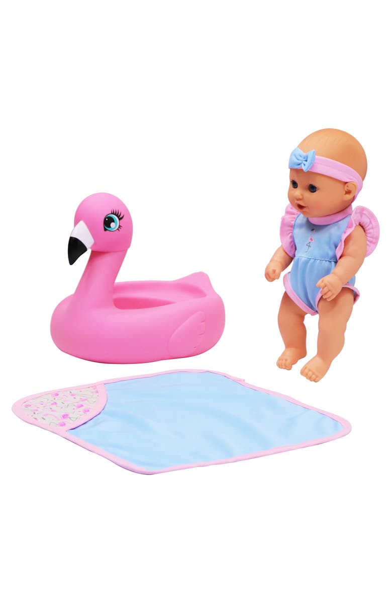 Dream Collection 10 Inch Bath Time Baby Doll with Flamingo, Alternate, color, Multicolored